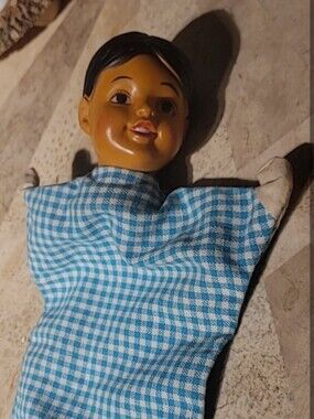 Vintage 1960's Blue Gingham Hand Puppet Doll